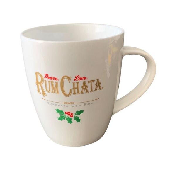 Pre Owned Rum Chata Horchata Con Ron Gold Letters Ceramic Coffee Peace Love Mug - Picture 1 of 13